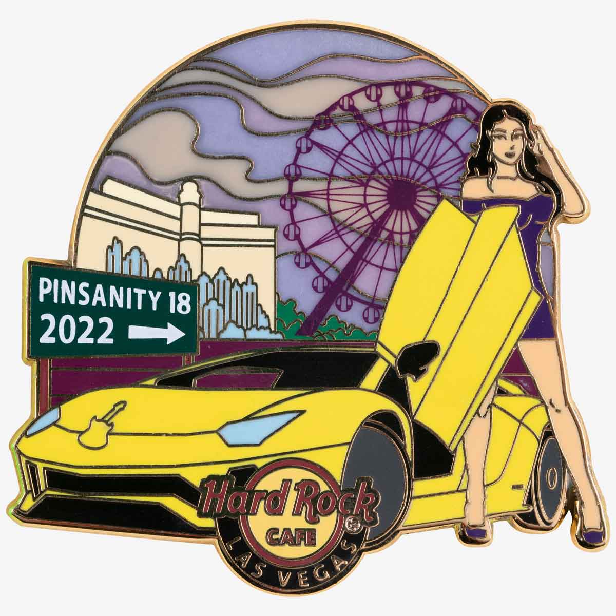 Hard Rock Pinsanity 18 Pin with Las Vegas Brunette Lady and Yellow Car image number 2