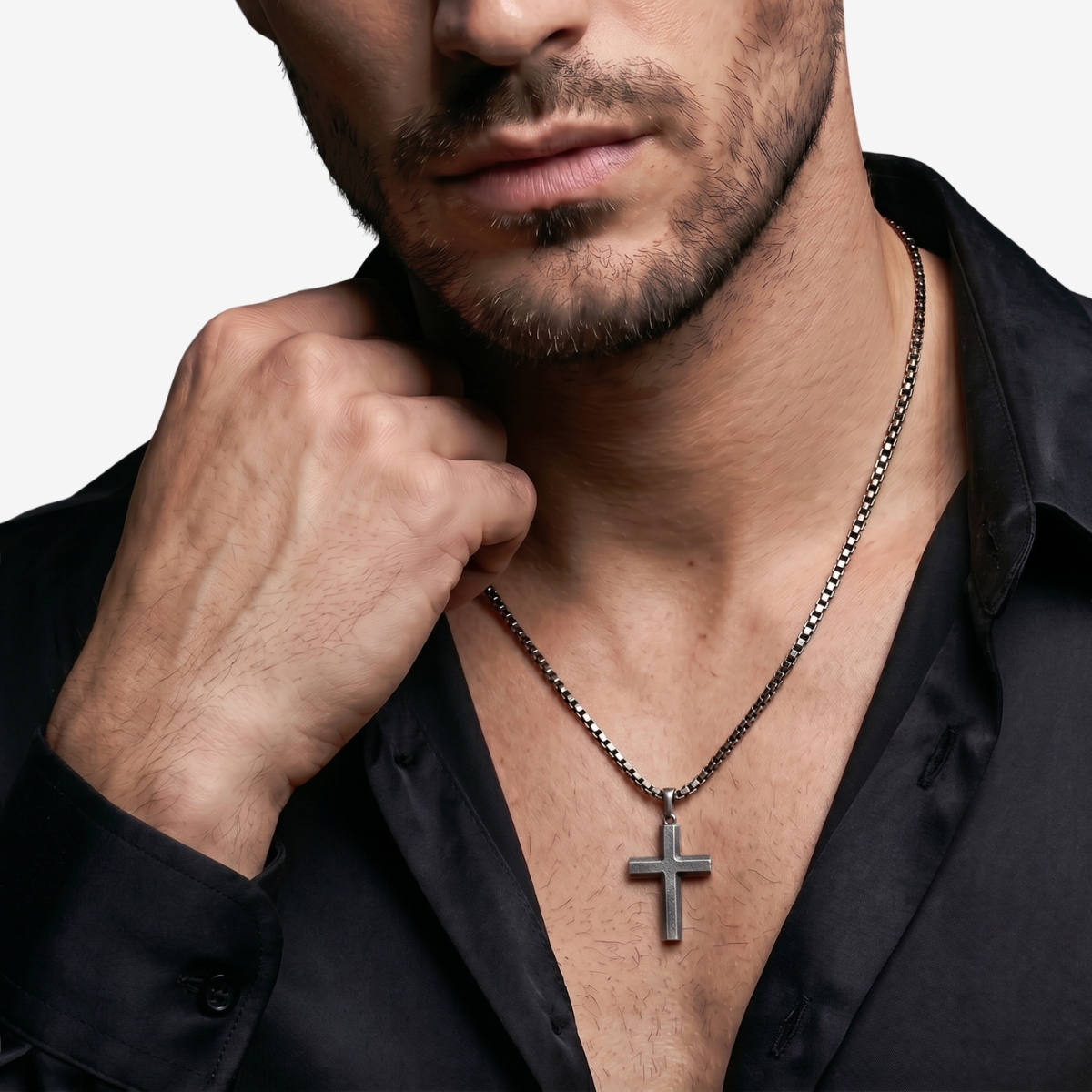 Ethos Oxidized Cross Pendant With 20" Box Chain image number 1