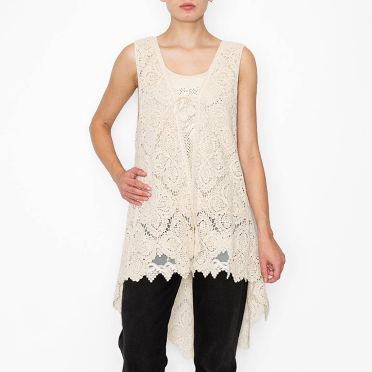 Crochet Duster Vest in Ivory image number 3