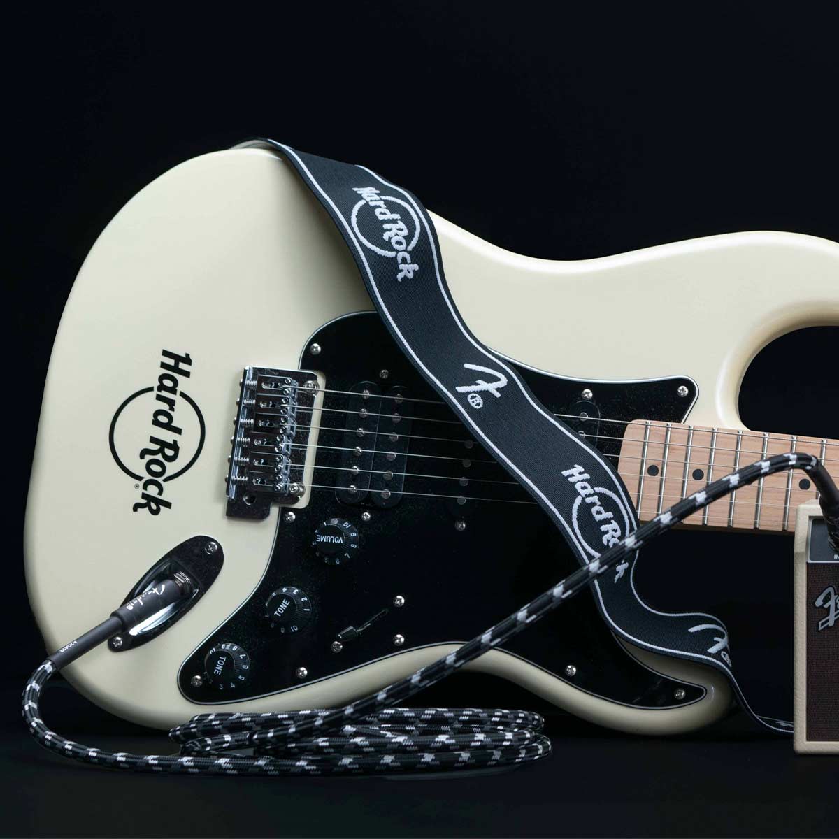 Fender x Hard Rock Weightless Guitar Strap in Black and White image number 7