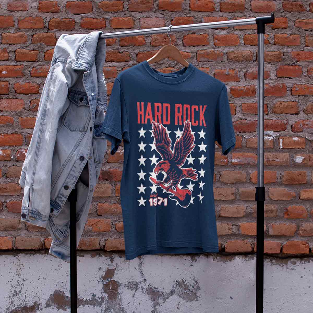 Americana Adult Fit Navy Tee with Eagle Guitar Stars Motif image number 5