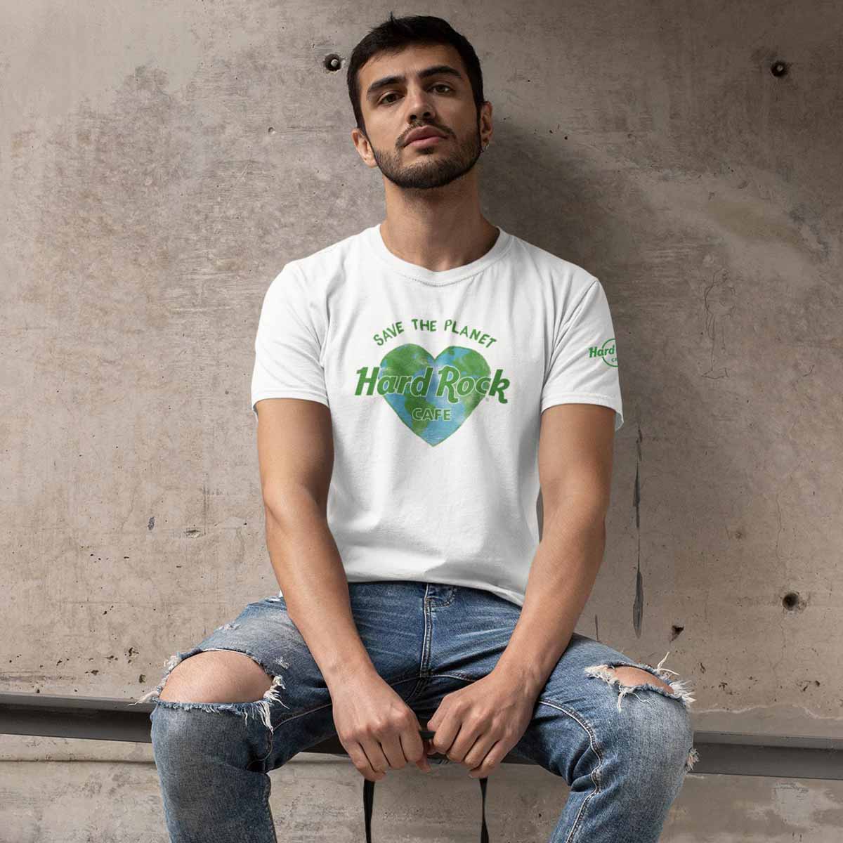 Hard Rock Adult Fit Save the Planet Heart Tee in White image number 6