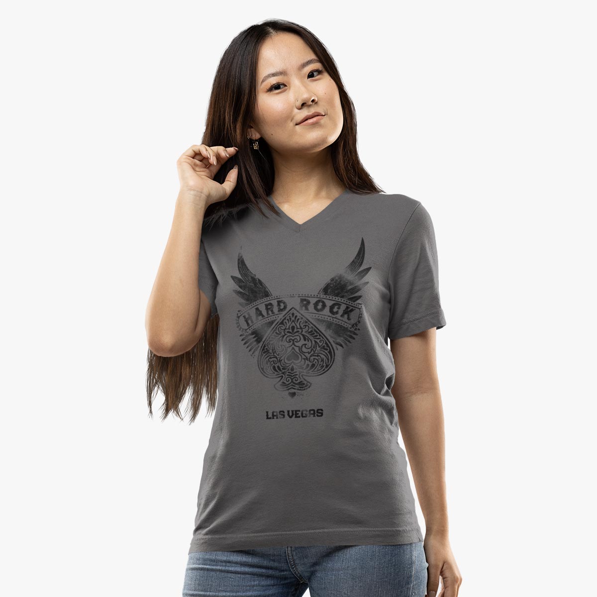 Casino Spade Women's Grey V-Neck Tee image number 1