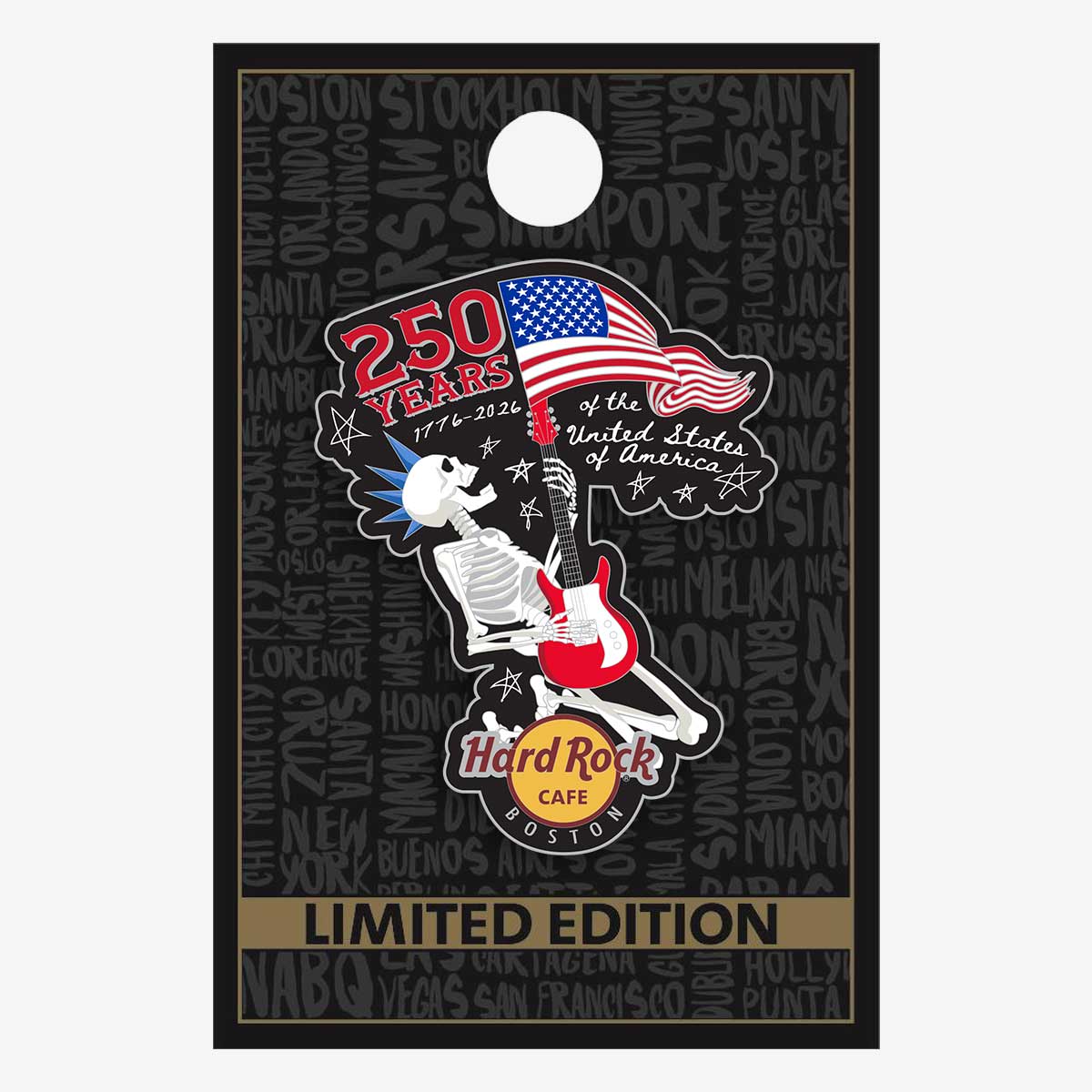 Limited Edition Boston Shredding Skeleton USA 250th Anniversary Pin image number 2