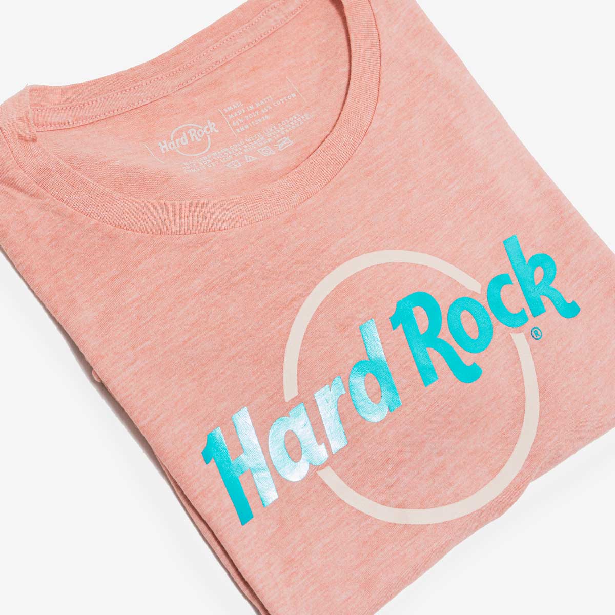 Hard Rock Pop of Color Cropped Tee in Pink and Teal image number 2