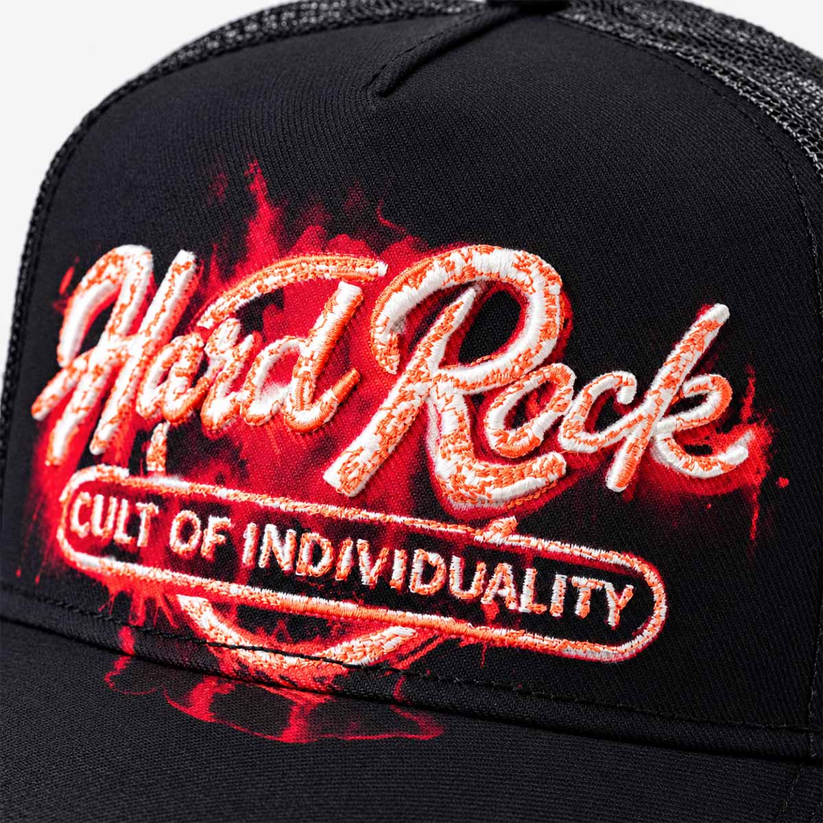 Hard Rock x Cult Graffiti Logo Mesh Trucker Hat in Black image number 7