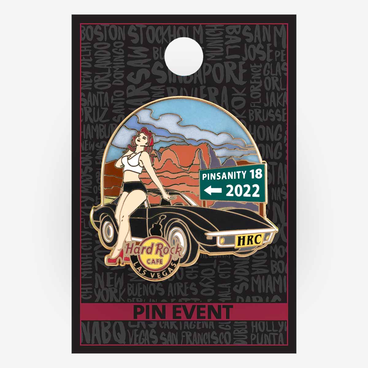 Hard Rock Pinsanity 18 Pin with Las Vegas Red Hair Lady and Black Car image number 1