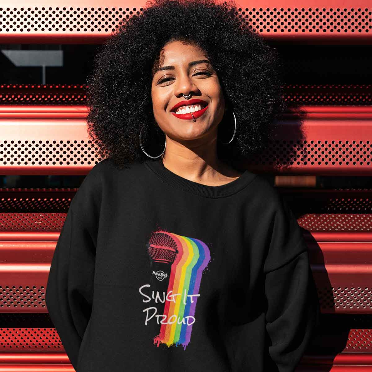 Pride Pullover Crewneck Fleece with Mic Drip Sing It Proud Design image number 5