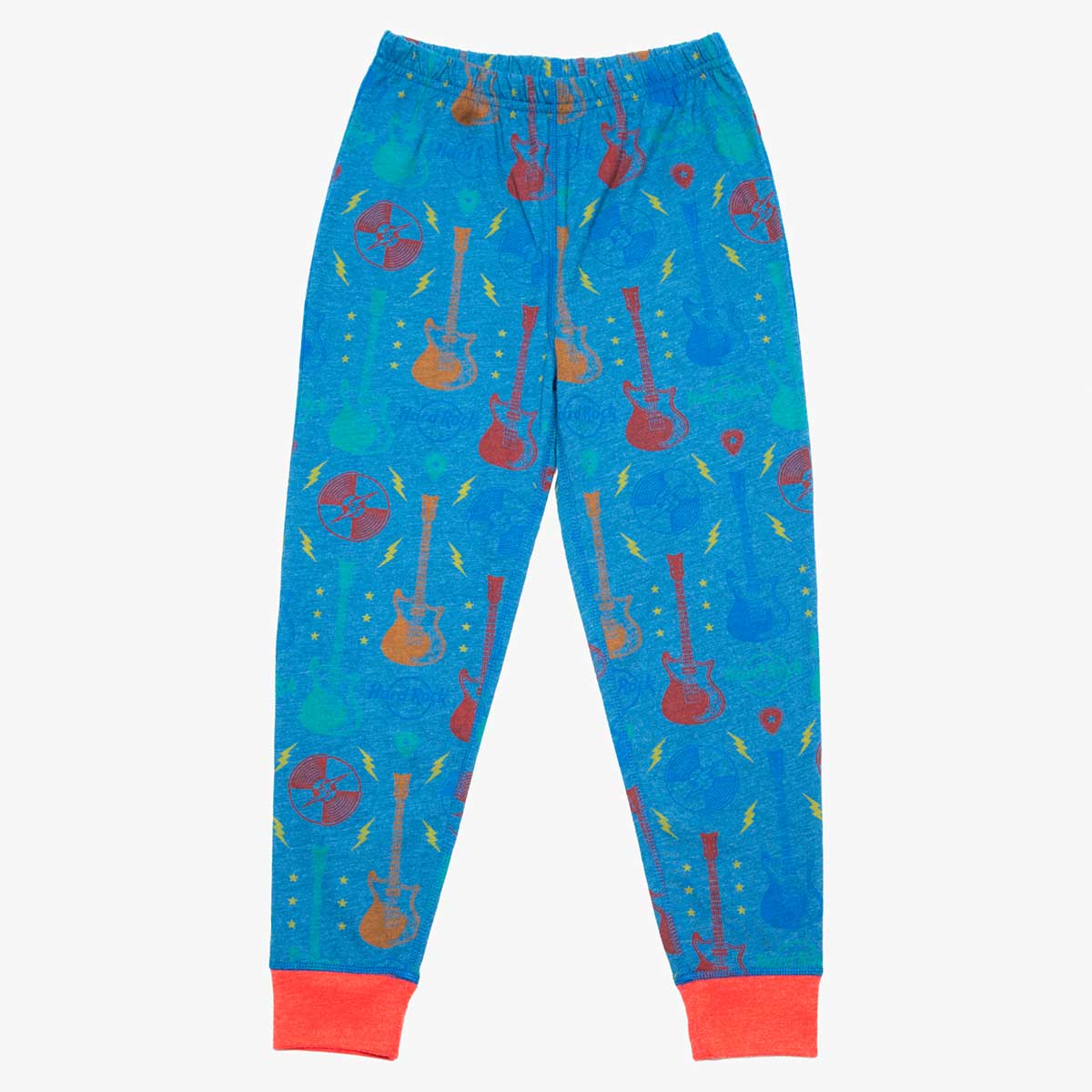 Cozy Holiday Youth Pajama Set in Blue Guitars Print image number 4
