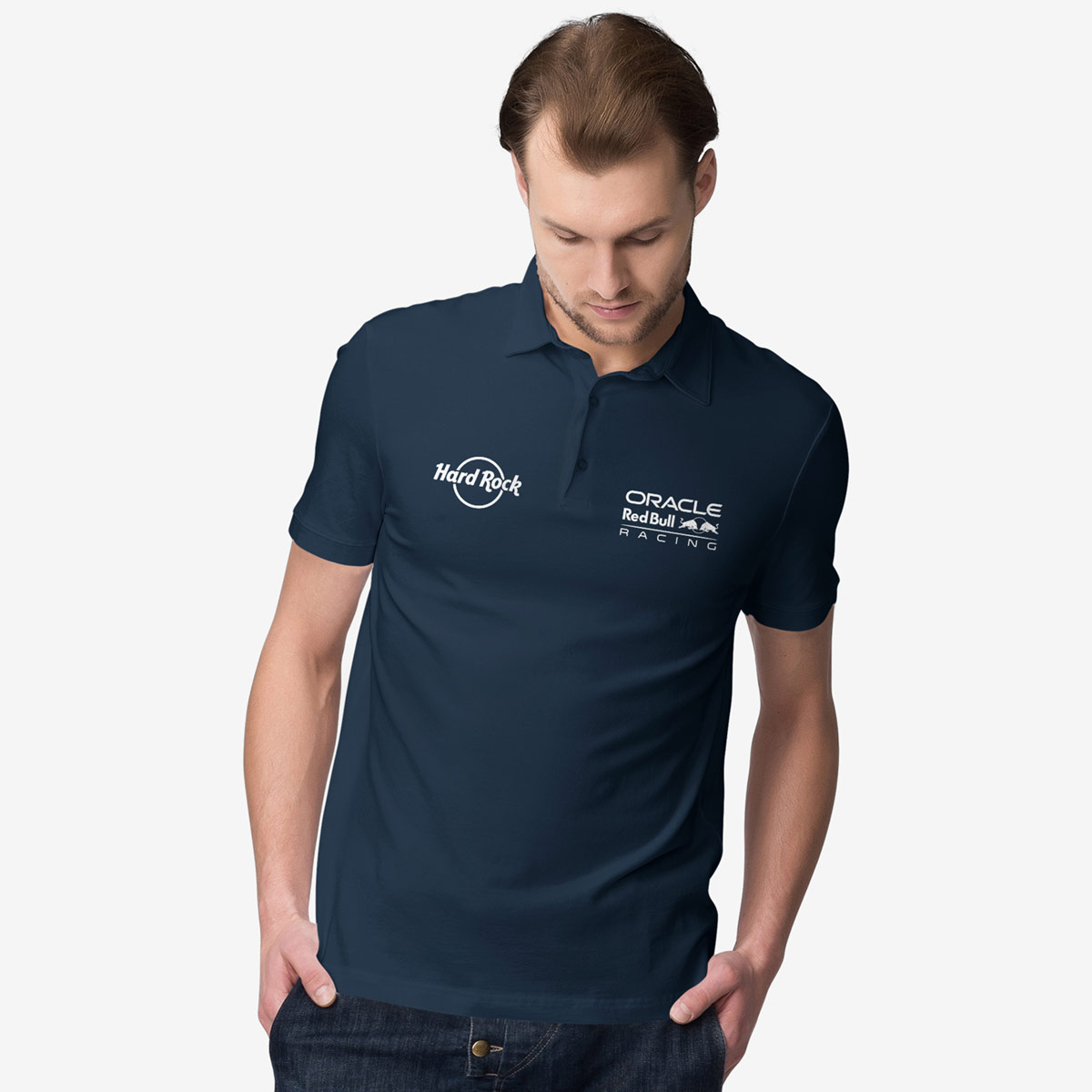 Oracle Red Bull Racing F1 Athletic Fit Pique Polo in Navy image number 1