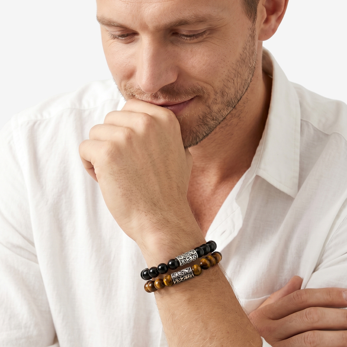 Ethos Chisel Tigers Eye Beaded Bracelet 7.5" image number 1