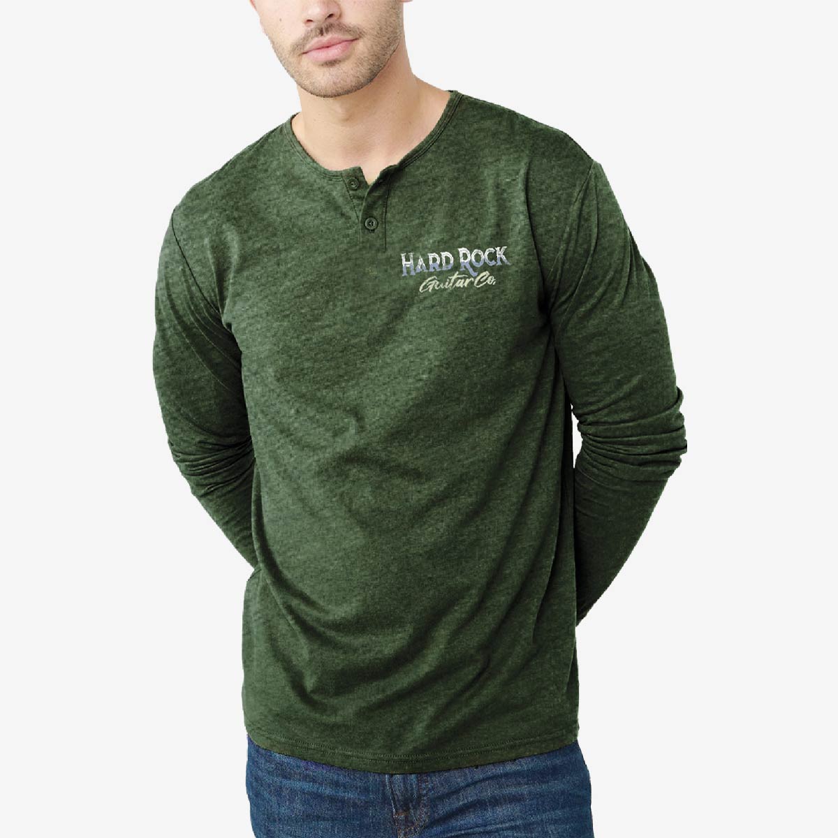 Guitar Company Hybrid Henley Longsleeve Tee in Military Green image number 3