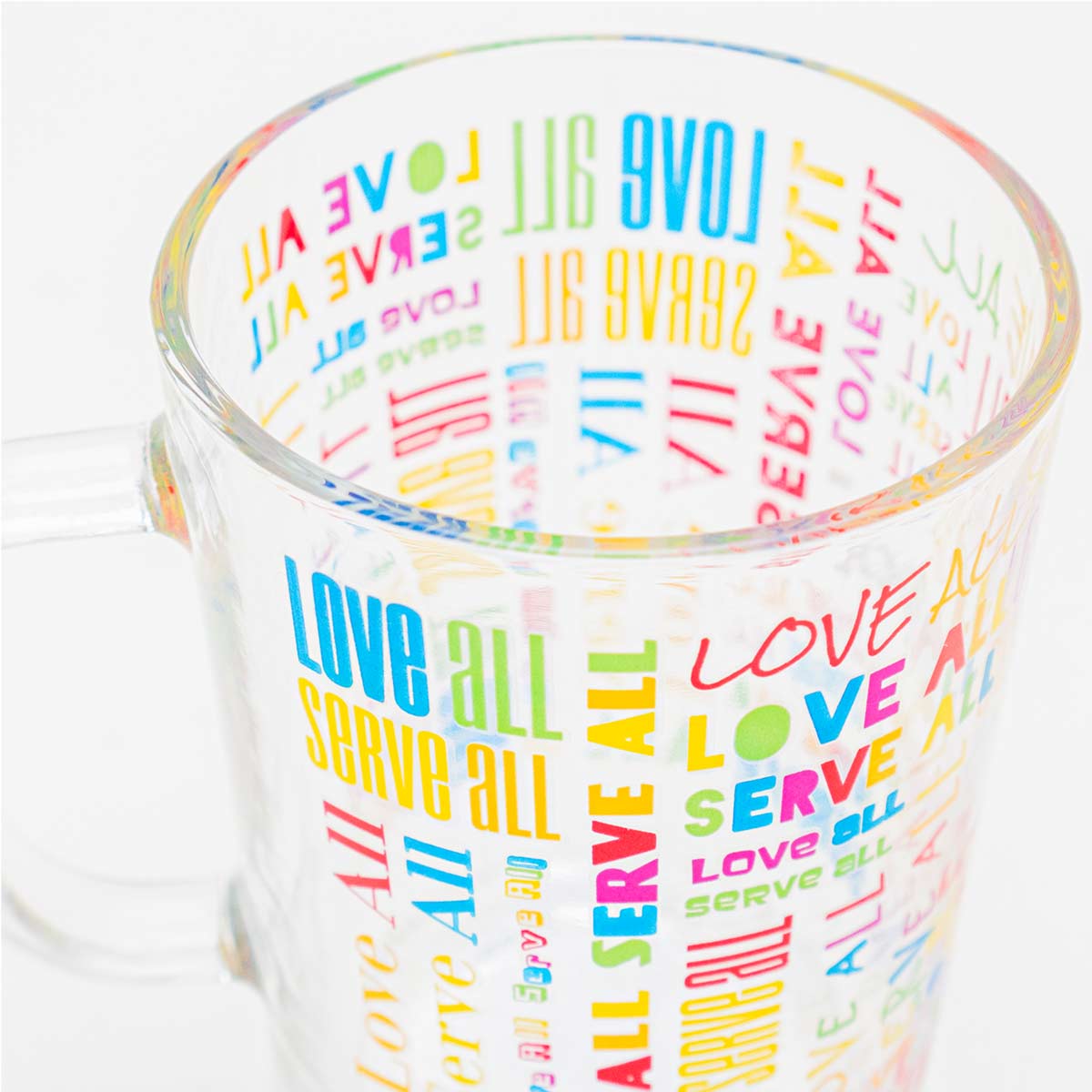 Pride Allover Print Glass Mug with Love All Serve All Motto image number 2
