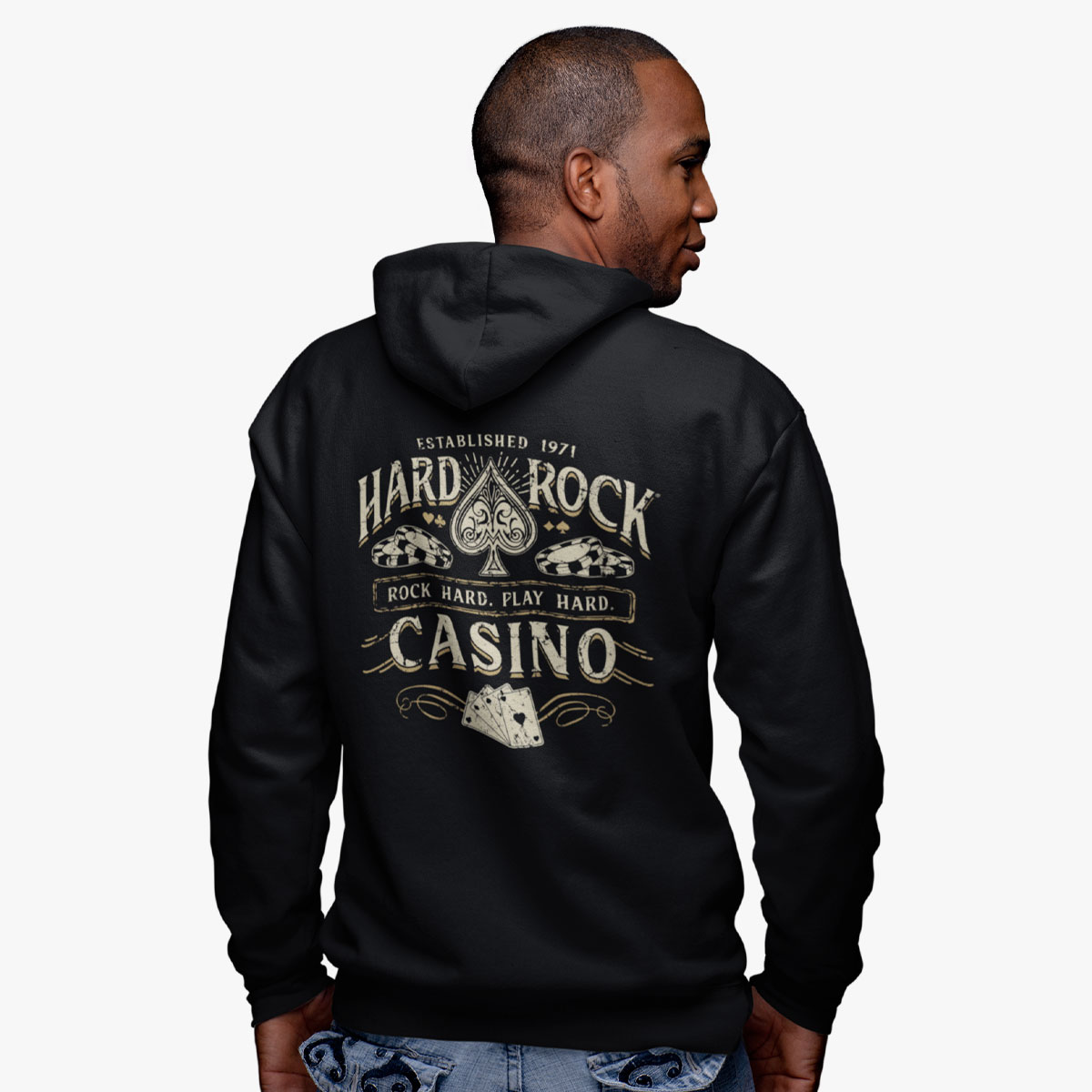 Adult Fit Casino Full Zip Hoodie in Black image number 1