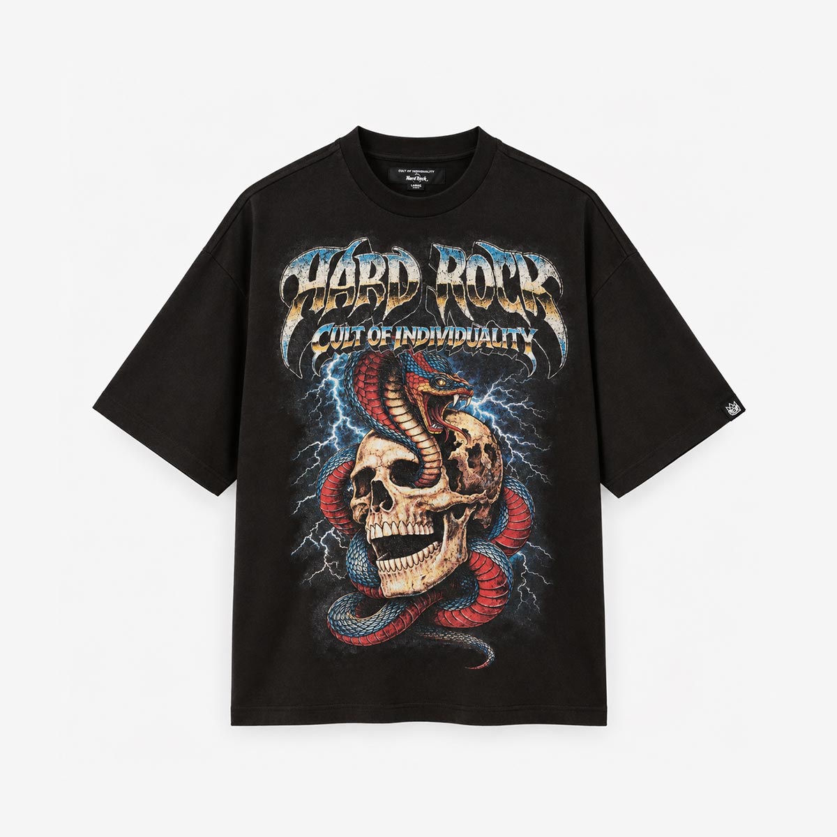 Hard Rock x Cult Skull Snake Boxy Oversized Tee in Charcoal image number 3