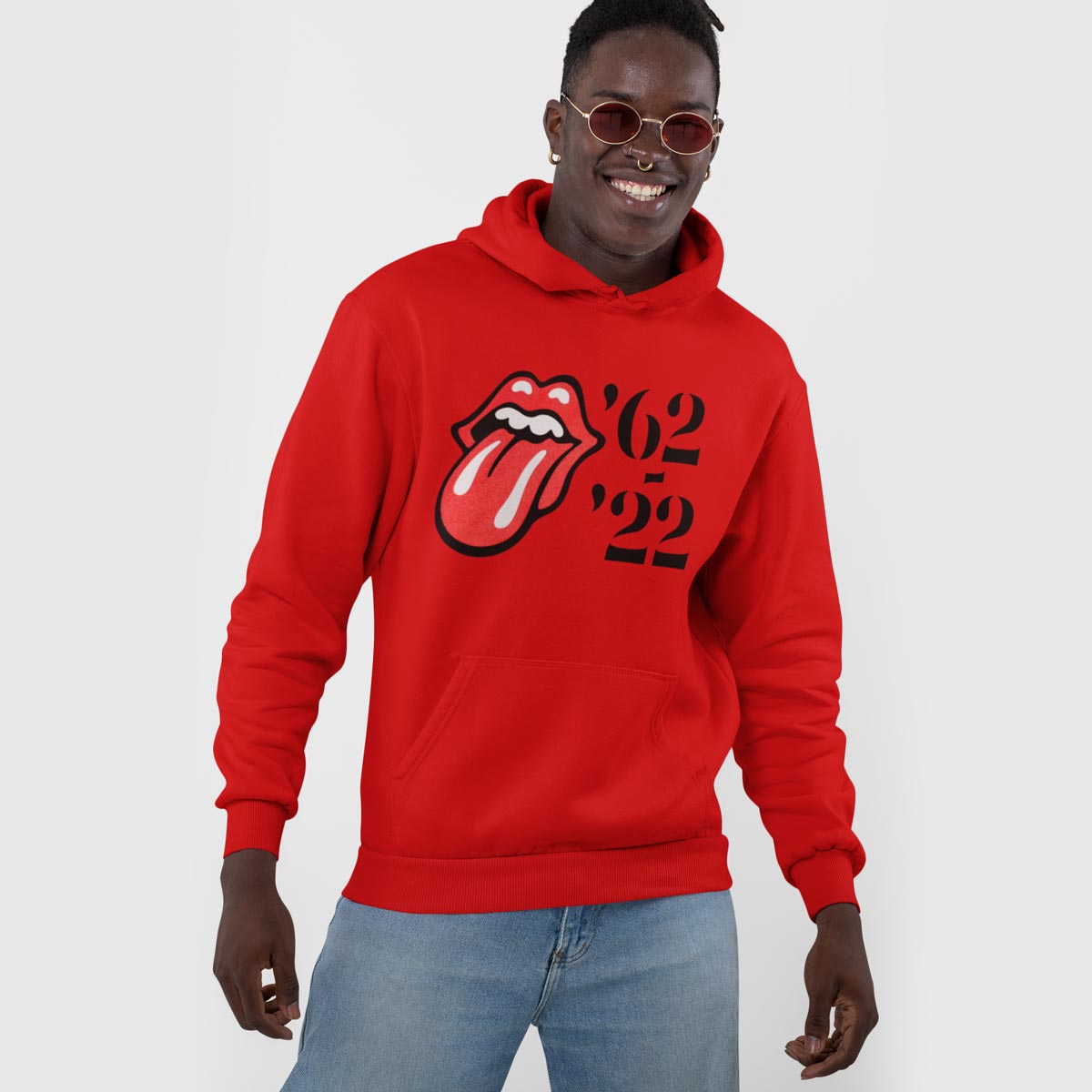 Rolling Stones Pullover Kangaroo Pockets Hoodie in Red image number 2