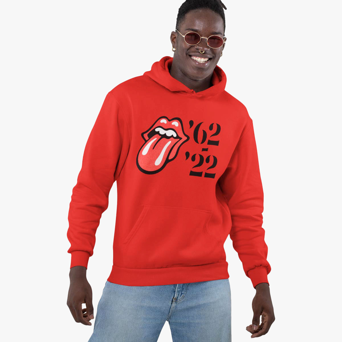 Rolling Stones Pullover Kangaroo Pockets Hoodie in Red image number 6